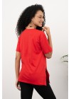 Kırmızı Yanı Fermuarlı Basic Bluz