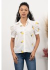Beyaz Ananas Nakış İşlemeli Gömlek