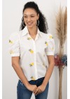 Beyaz Ananas Nakış İşlemeli Gömlek