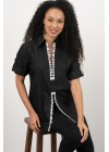 Siyah Fashion Yazılı Fermuarlı Gömlek