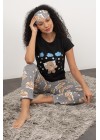 Siyah Ayıcık Baskılı 3lu Pijama Takımı