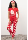 Kırmızı Ay Ve Bulut Baskılı 3'lü Pijama Takım