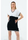 Siyah Beyaz Bloklu Ribana Detay Salaş Elbise