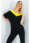 Siyah Neon Sarı Madonna Yaka Salaş Bluz