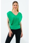 Yeşil Omuzları Vatkalı Zincir Detay Bluz