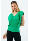 Yeşil Omuzları Vatkalı Zincir Detay Bluz