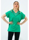 Yeşil V Yaka Pulpayet Detay Bluz