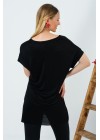 Siyah Oversize Simetrik Kesim Uzun Salaş T-Shirt