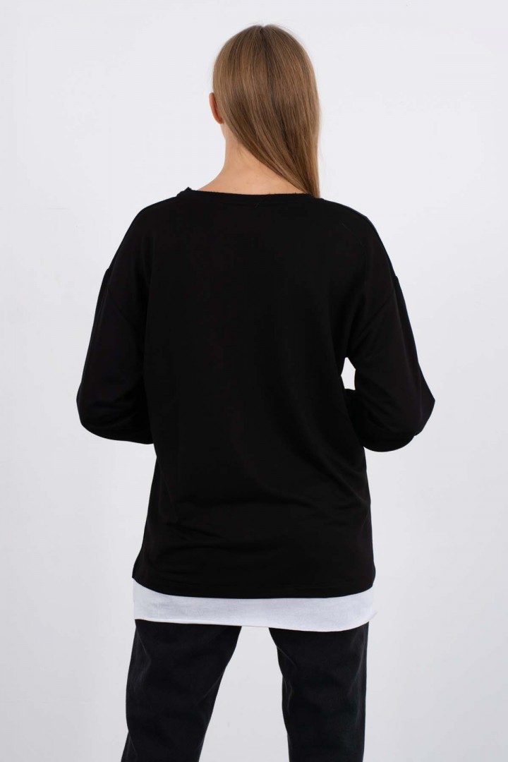 Siyah Tişört Detaylı Baskılı Sweatshirt