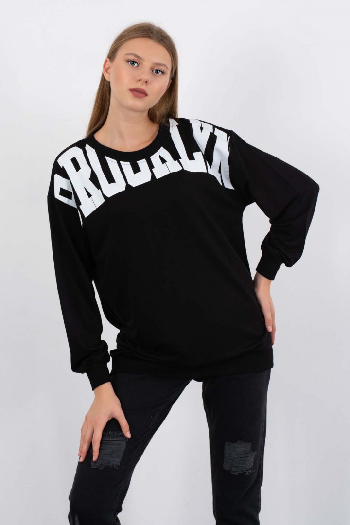 Siyah Brooklyn Baskılı Sweatshirt