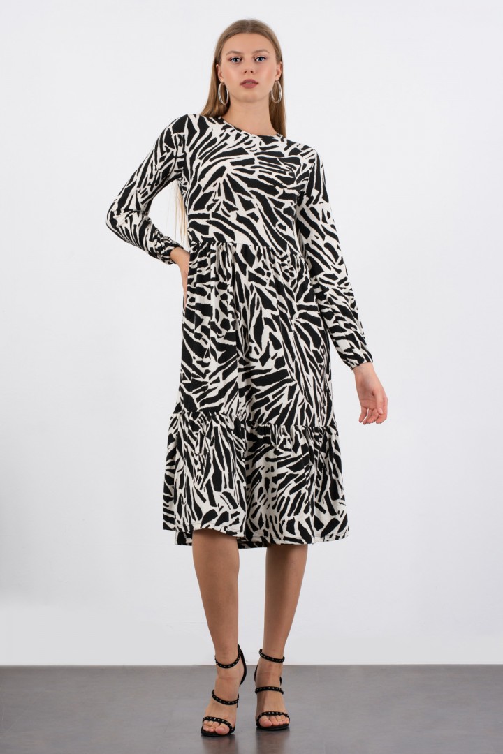 Siyah Zebra Desen Elbise