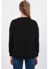 Siyah Omuz Taş İşlemeli Sweatshirt