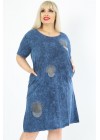 Büyük Beden Mavi Yıkamalı Kot Elbise