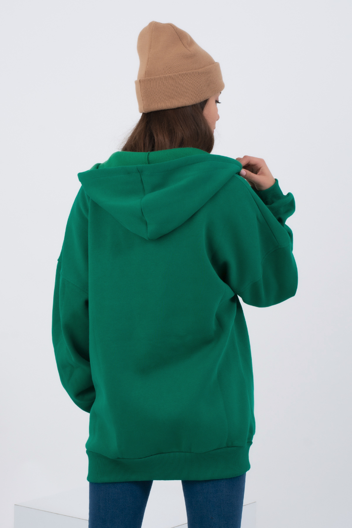 Oversize Fermuarlı Yeşil Şardonlu Sweatshirt